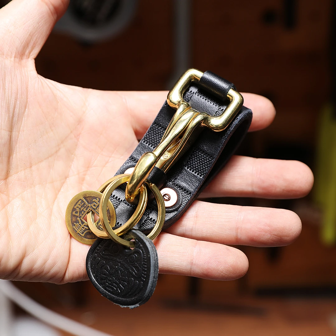 手工纯牛皮钥匙扣真牛皮头层牛皮黄铜五金钥匙挂扣汽车钥匙挂链