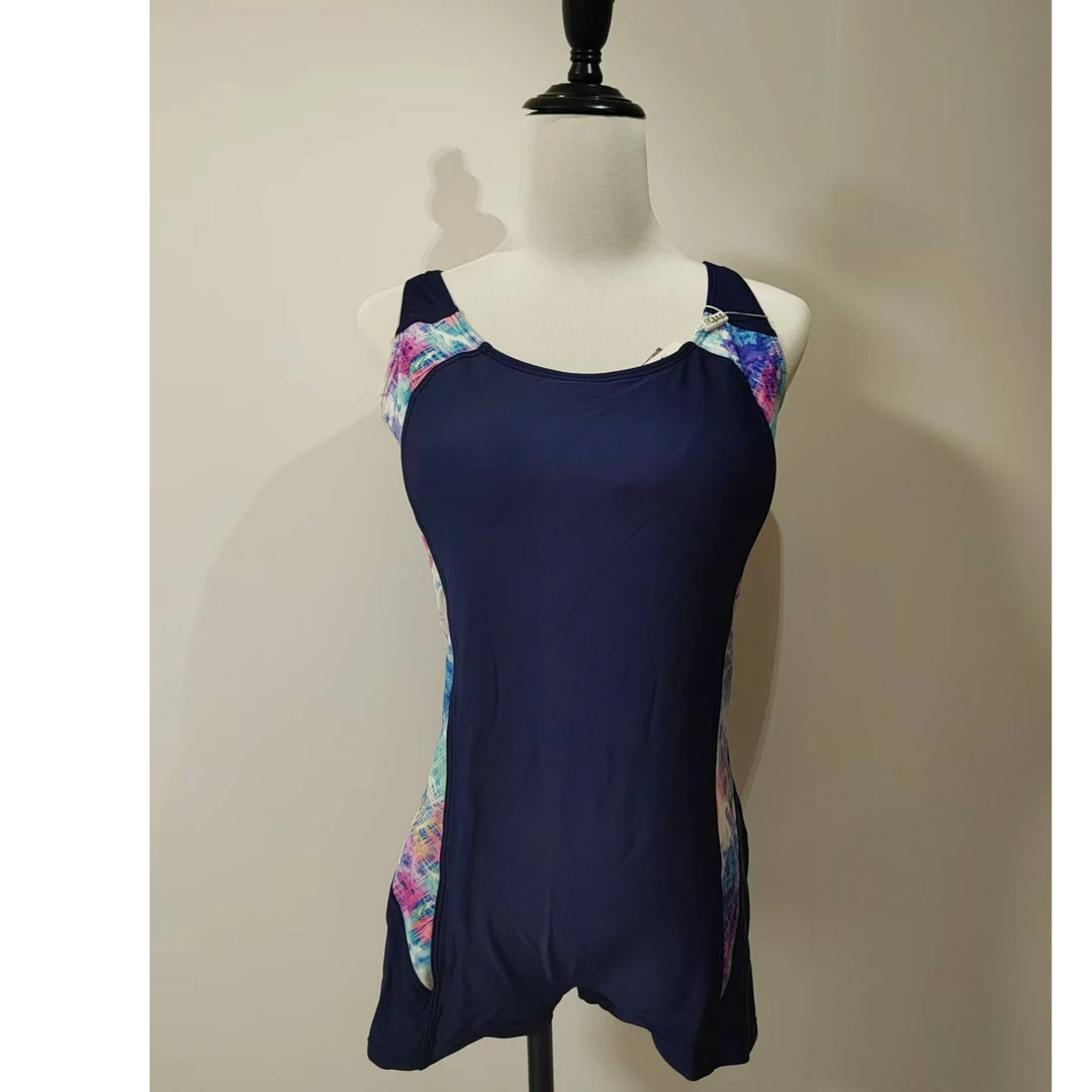 84166新款专业潜水服休闲竞速平角显瘦大码女士蓝色连体