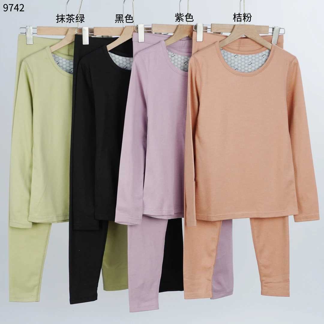 9742号9892#冬新款女士加绒加厚打底秋衣裤套装（预）