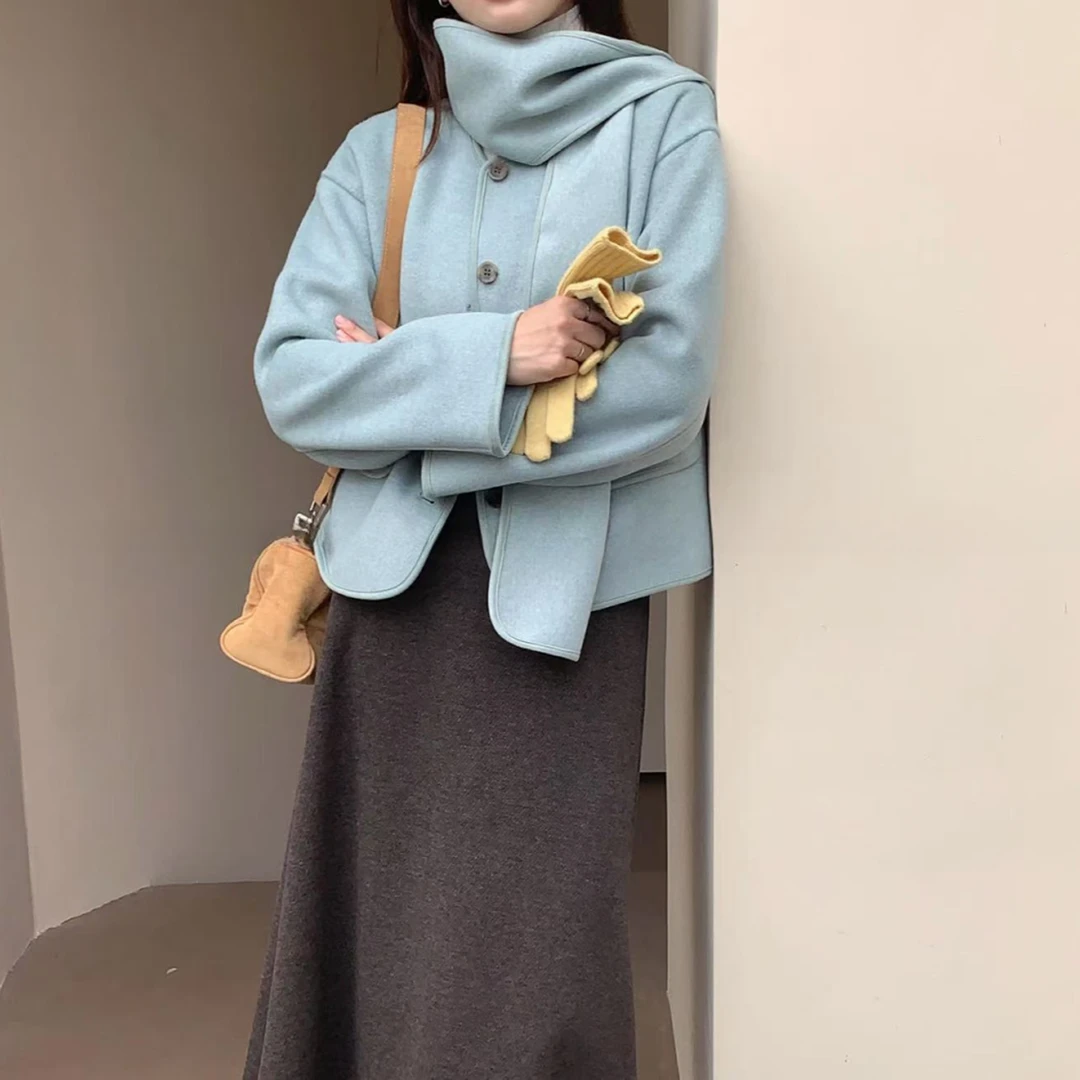 8832号2578#秋冬纯色百搭气质小外套（配围巾）（预）