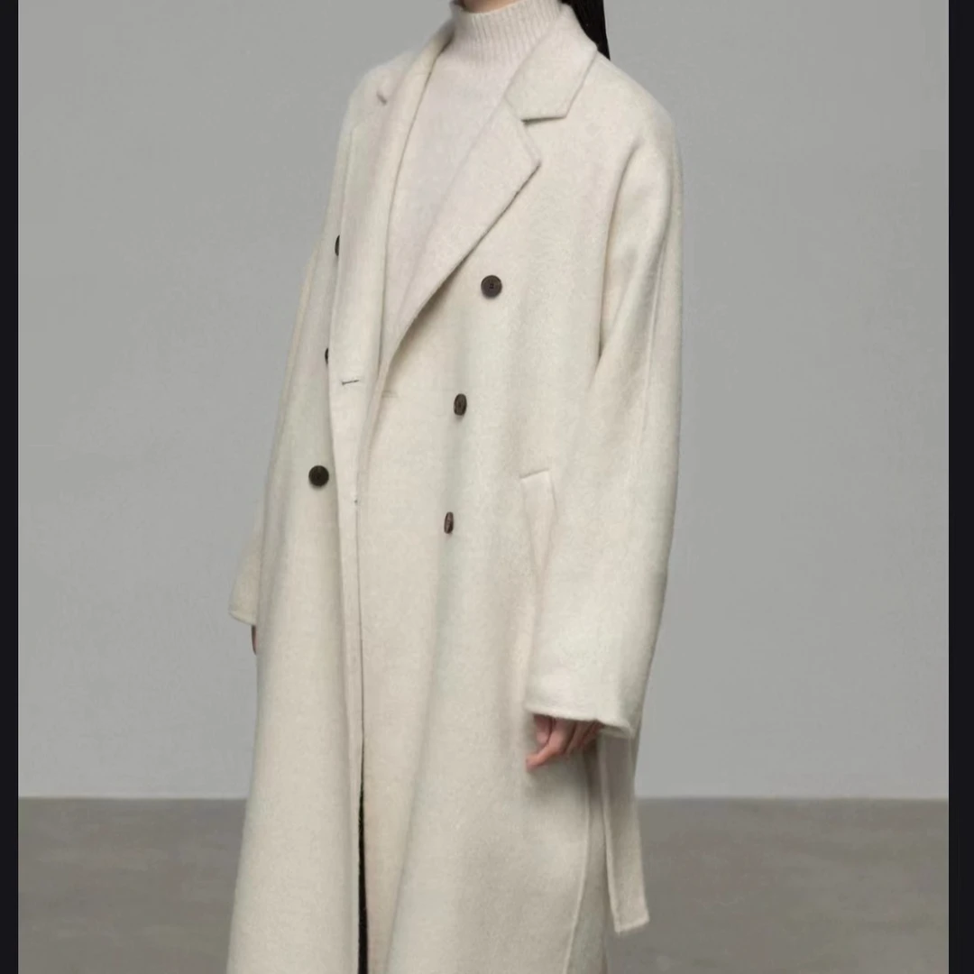 2977号#3045#秋冬简约休闲双口袋大衣外套长款（配腰带）