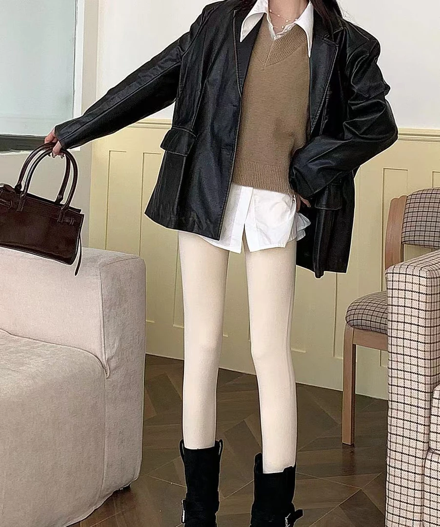 9158号2422#秋冬润肤自由剪加绒打底裤