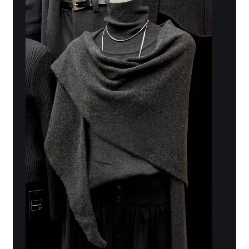 8340号Y593#秋百搭纯色极简毛线披肩（预）