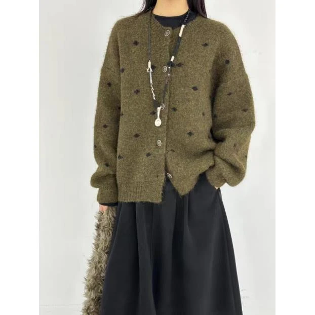 8090号50398#秋冬百搭菱形提花宽松毛衣开衫外套（预）