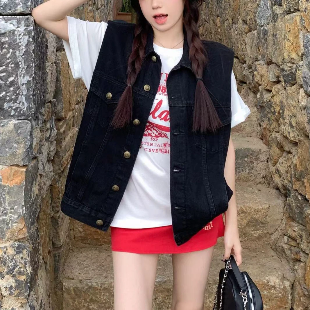 3362号9809#秋垫肩设计假口袋休闲牛仔马甲