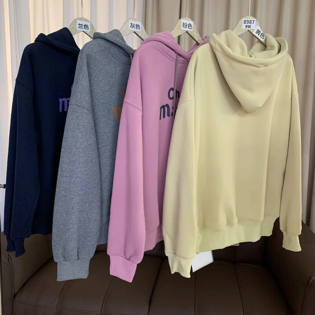 8987号61017#秋冬百搭连帽印花字母加绒休闲卫衣（预）