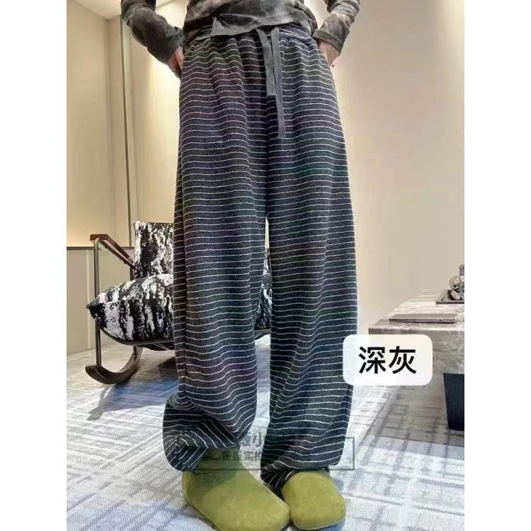 8917号67001#秋冬弹力腰一体绒条纹休闲裤