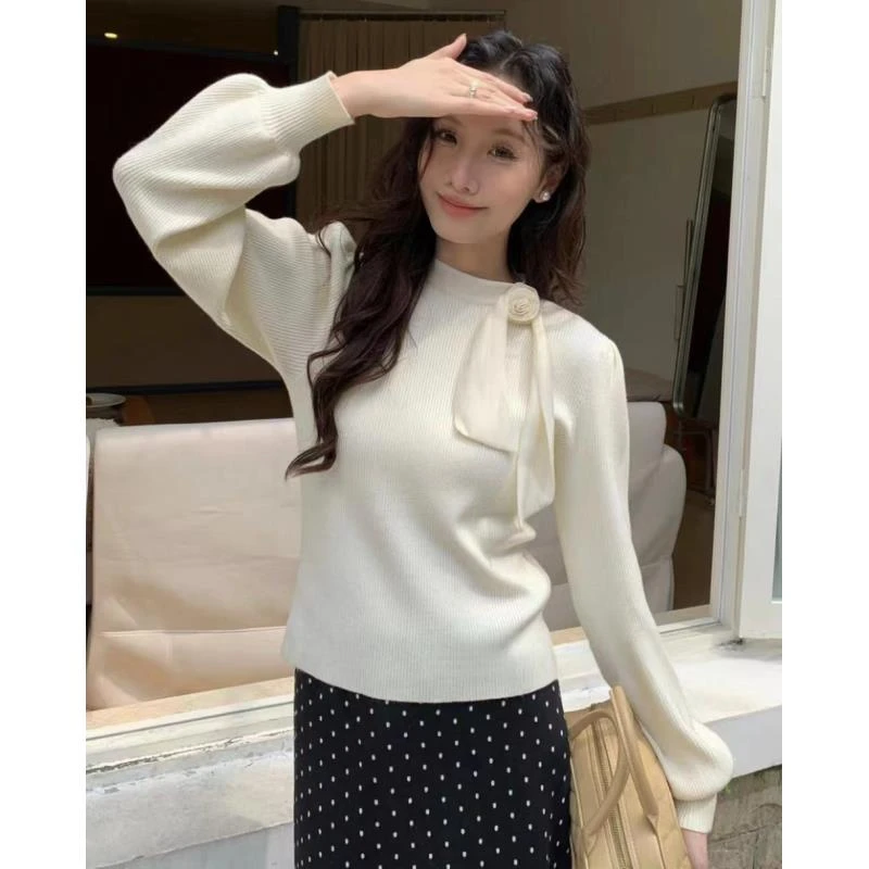 3158号12071#秋冬法式气质花朵长袖毛衣G5-11.