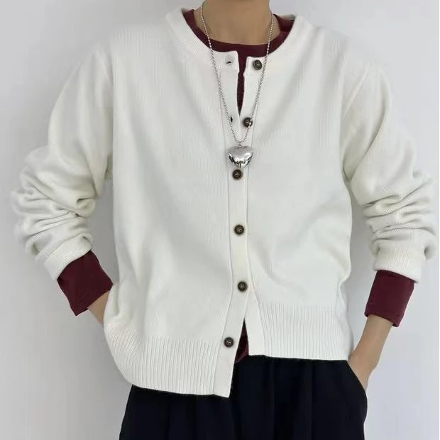 9542号50392#秋百搭纯色休闲针织开衫长袖（预）