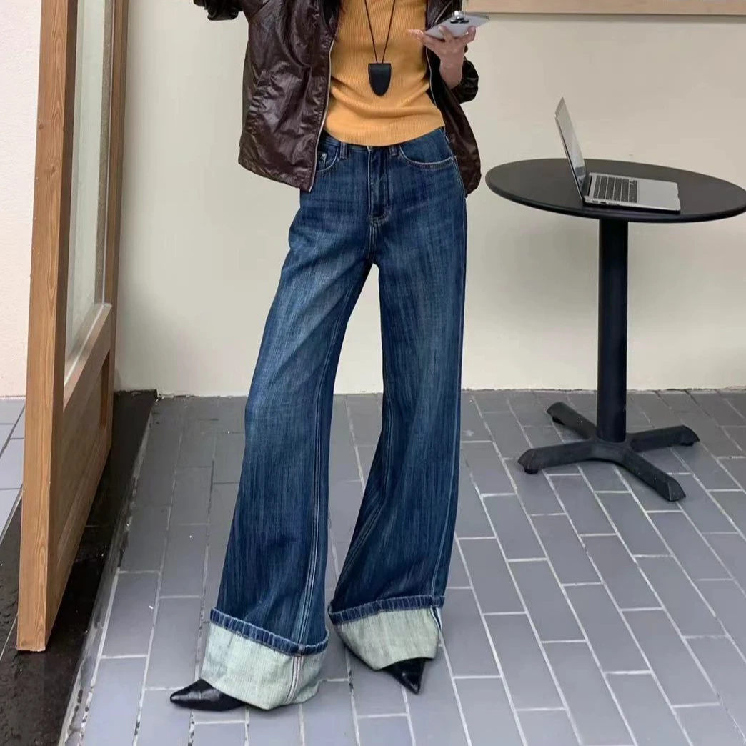 2997号66131#秋时尚固定翻边设计感牛仔裤