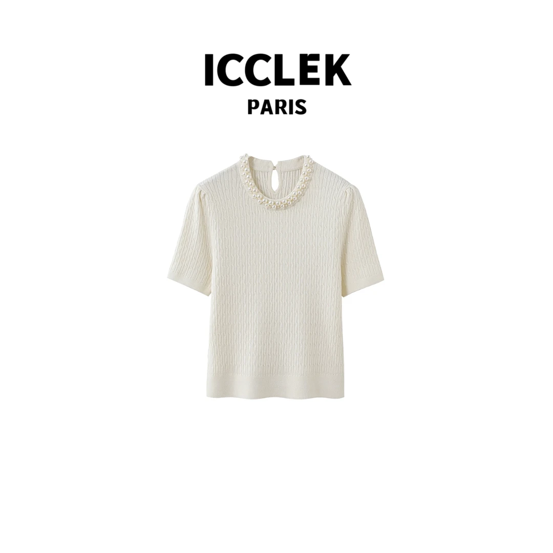 XY 圆领钉珠套头短袖针织衫 百搭 时尚 -2556