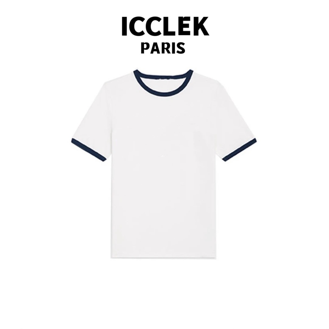 ICCLEK  字母拼接T恤短袖时尚撞色圆领 韩系宽松百搭通勤 - 1134