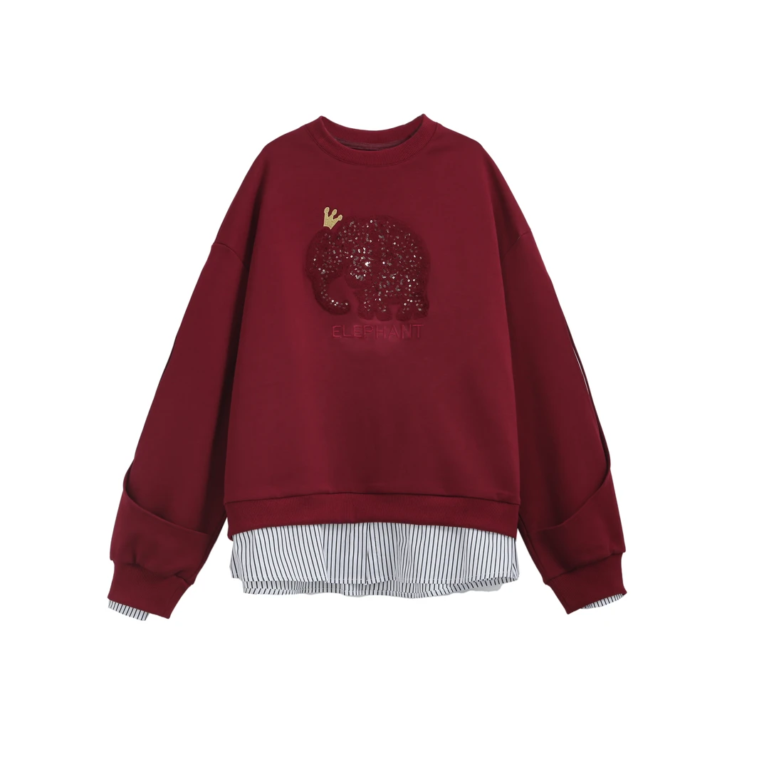 时尚休闲卫衣2024早春新款长袖潮流百搭宽松重工上衣C5001