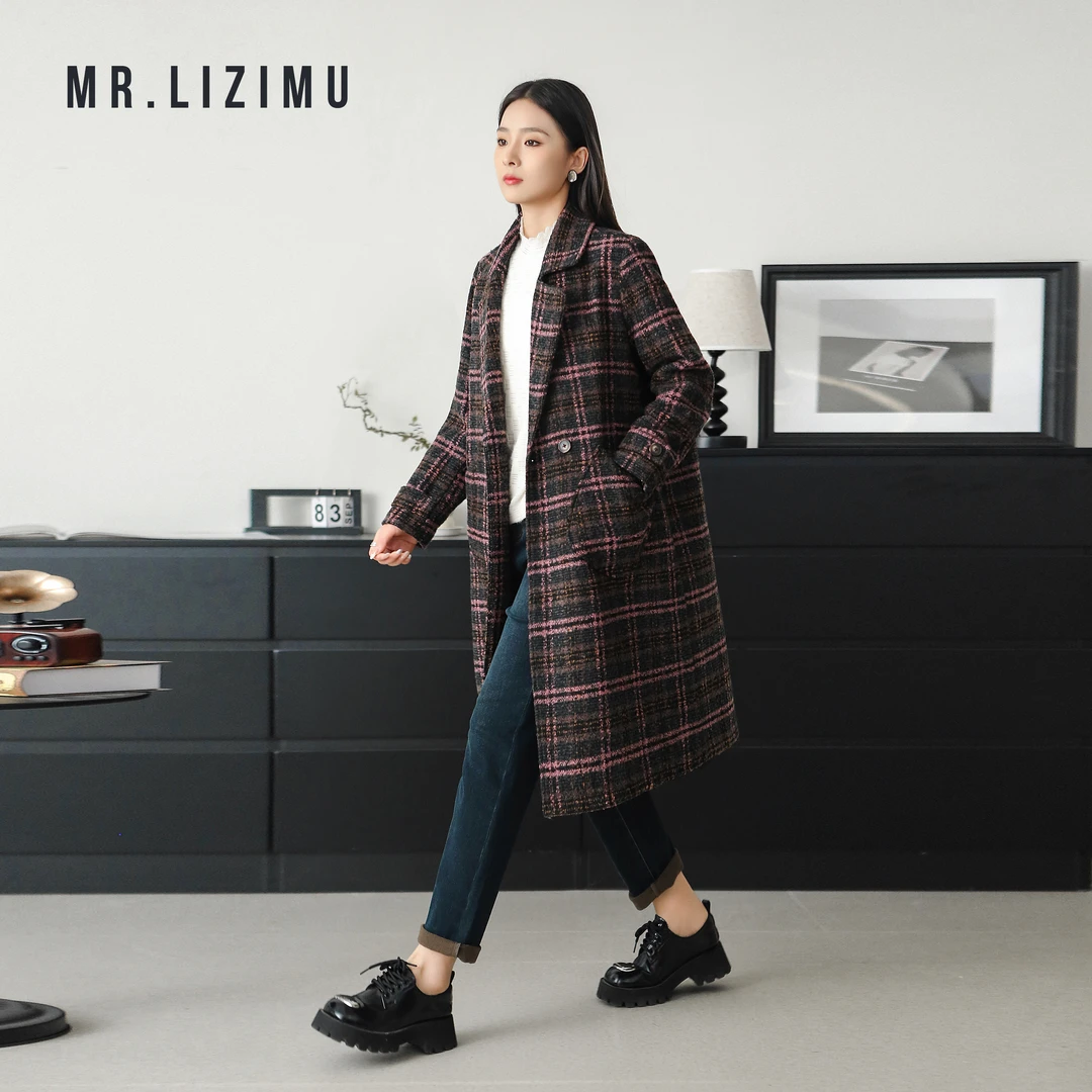 李子木先生秋冬款品质女装格子大衣2024新款毛呢大衣中长款C8018