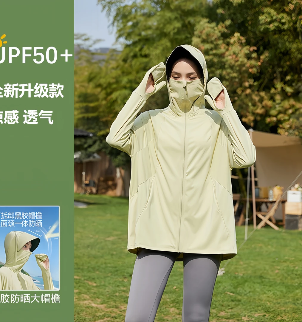 新款指尖防晒衣女款夏防紫外线户外凉感轻薄透气遮阳款防晒服宽松