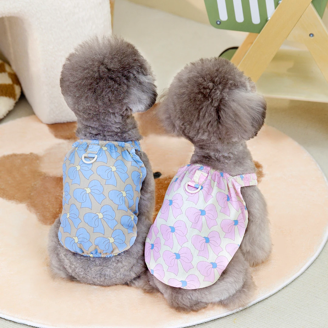 狗狗衣服夏季吊带泰迪比熊博美小型犬宠物春夏装蝴蝶结印花布吊带