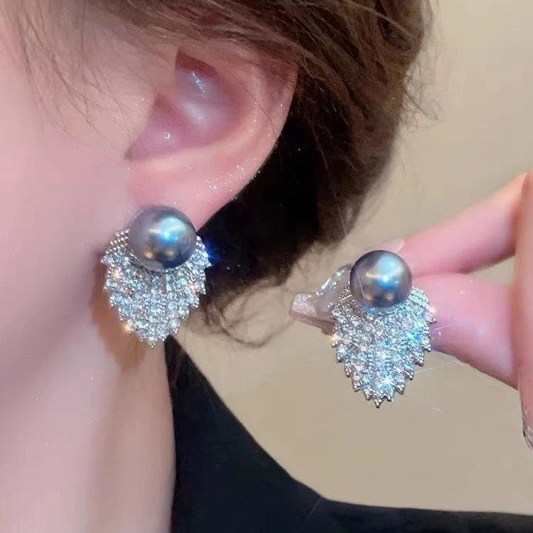 合金仿珍珠耳饰 灰色耳饰耳钉女小众轻奢气质耳坠潮法式设计耳环