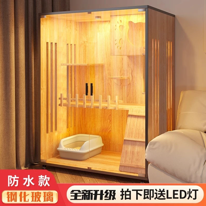 室内家用豪华封闭式宠物猫咪笼舍柜子超大型多层自由空间猫别墅屋