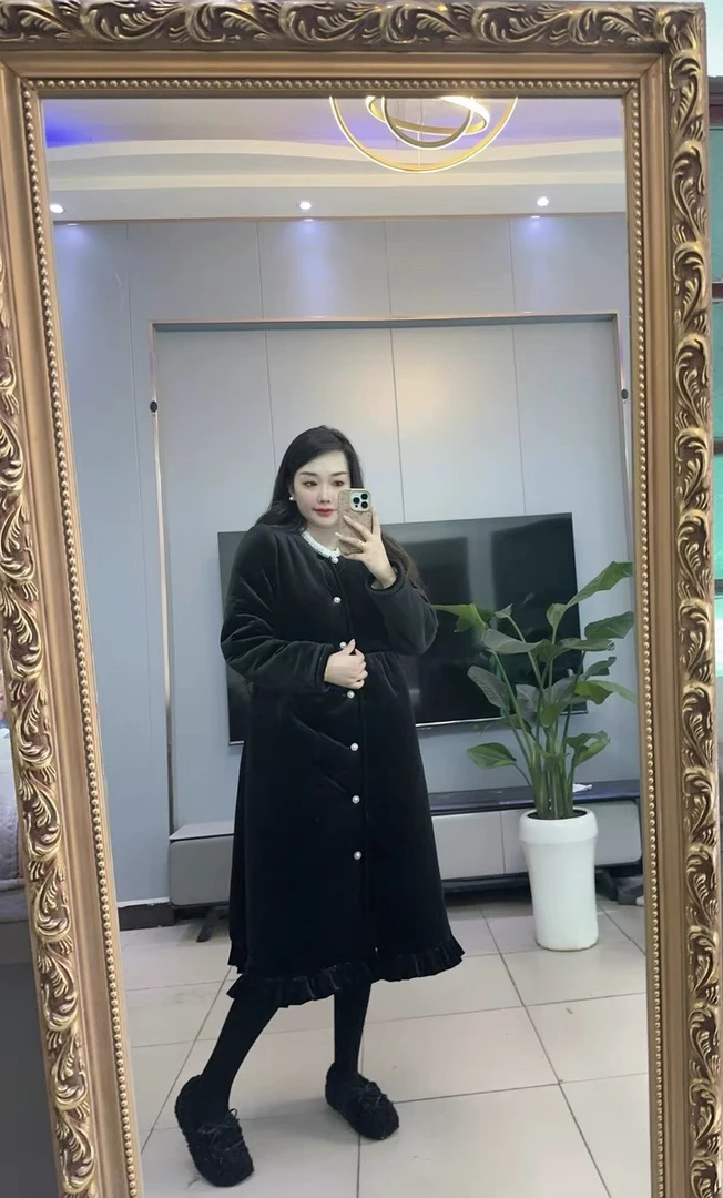 小香风品质丝绒珍珠领冬季新款睡衣女三层加厚加绒保暖家居服