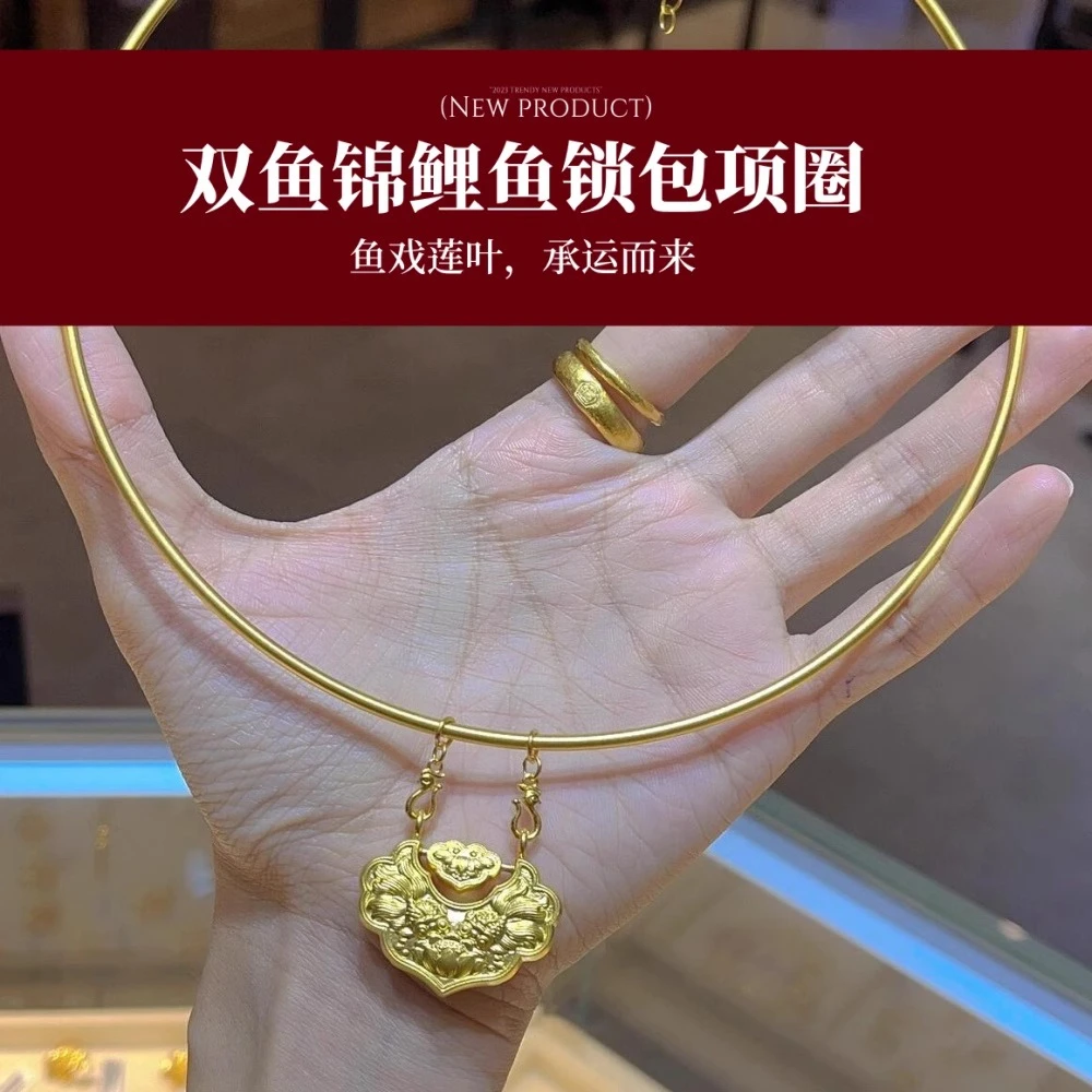 铜合金吊坠 宏泰珠宝双鱼锦鲤锁包挂坠项圈镀金仿真工艺吊坠项链