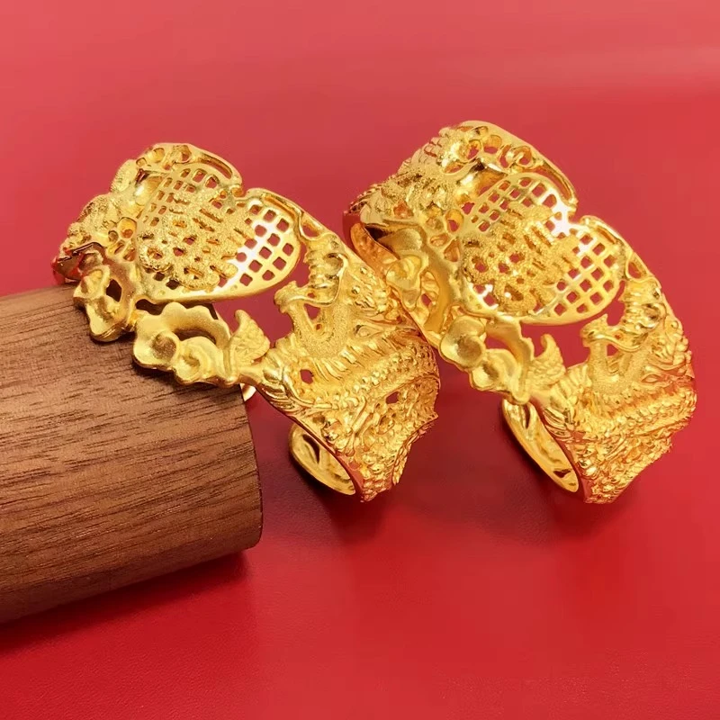 铜合金手镯 新款龙凤手镯女新娘结婚饰品喜字开口可调节龙凤呈祥