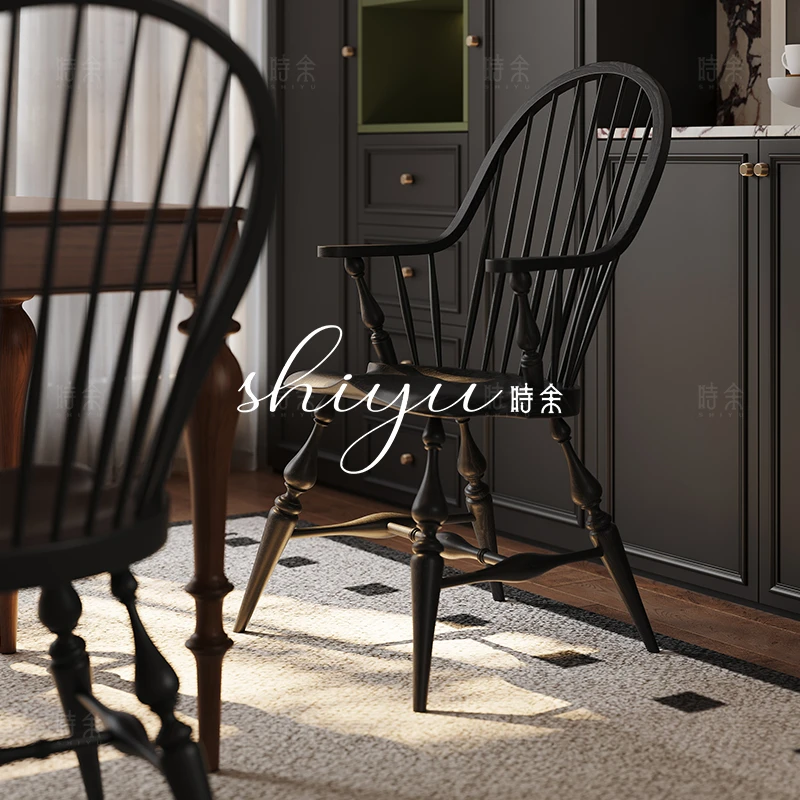 时余墨菲餐椅美式复古风老钱风中古风白橡木餐厅全实木餐椅高级