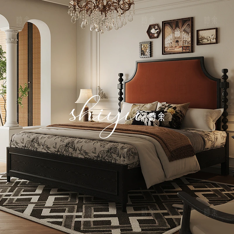 时余瑞莎冰柱床美式复古风轻奢复古欧式主卧室别墅中古风实木床