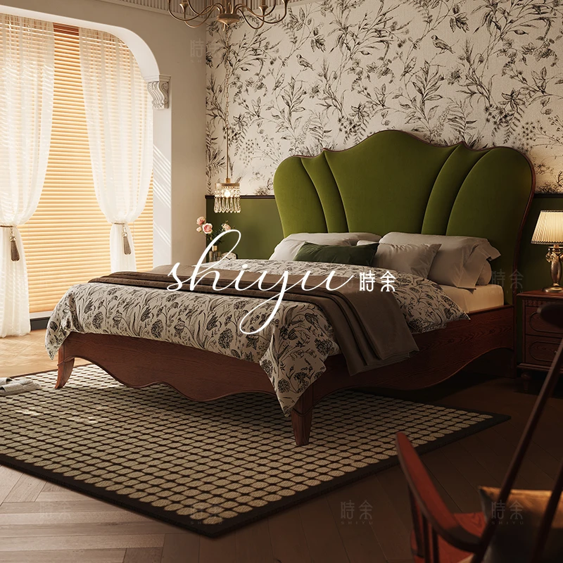 时余维尔拉床美式轻奢复古家用简约别墅主卧室大床中古风全实木