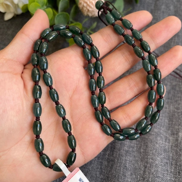 天然A货缅甸翡翠米粒转运珠糯冰蓝水卡5mm经典款手工编织项链绳