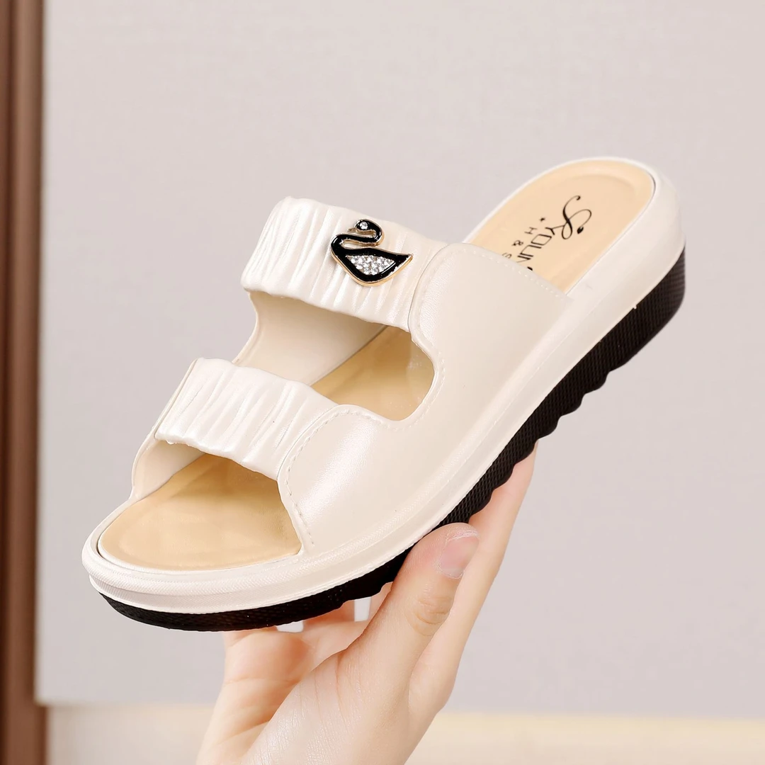 拖鞋女夏季新款户外百搭中跟沙滩鞋时尚防滑软底耐磨加厚女士凉鞋