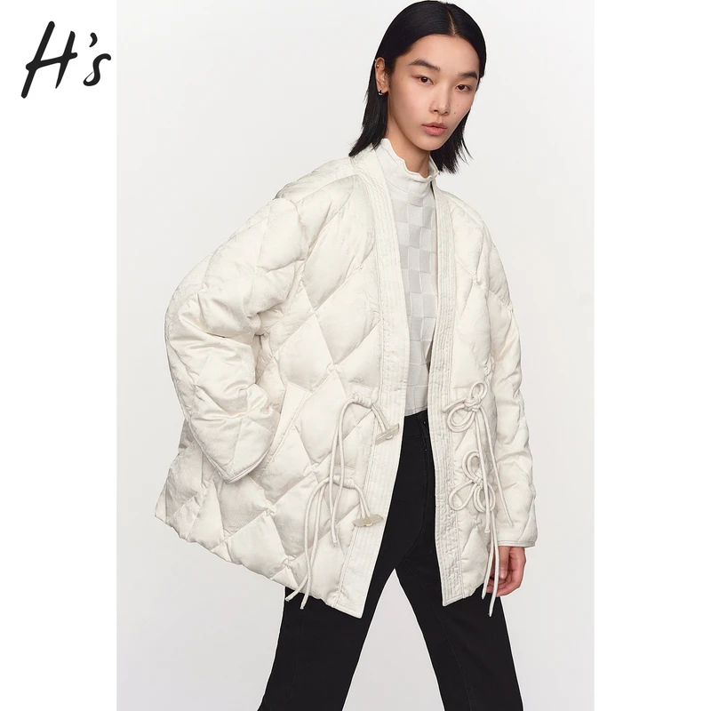 【反季"放"价】HS新中式盘扣V领羽绒服冬商场同款叠穿艺术感外套女