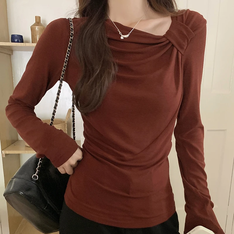 早秋设计感长袖T恤女士洋气时尚打底上衣小众独特别致显瘦女装潮