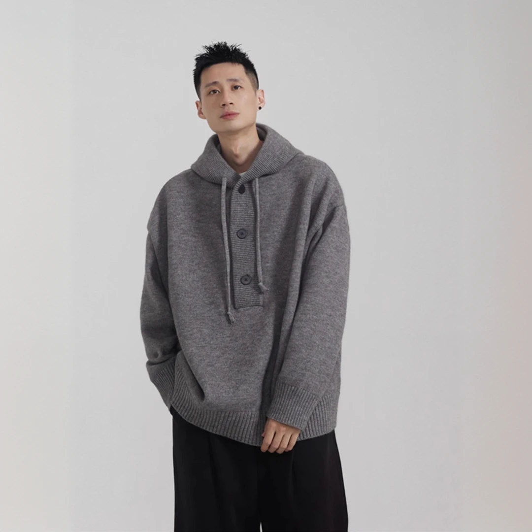 秋冬新款针织连帽套头加厚毛衣外套男女同款宽松休闲百搭慵懒上衣