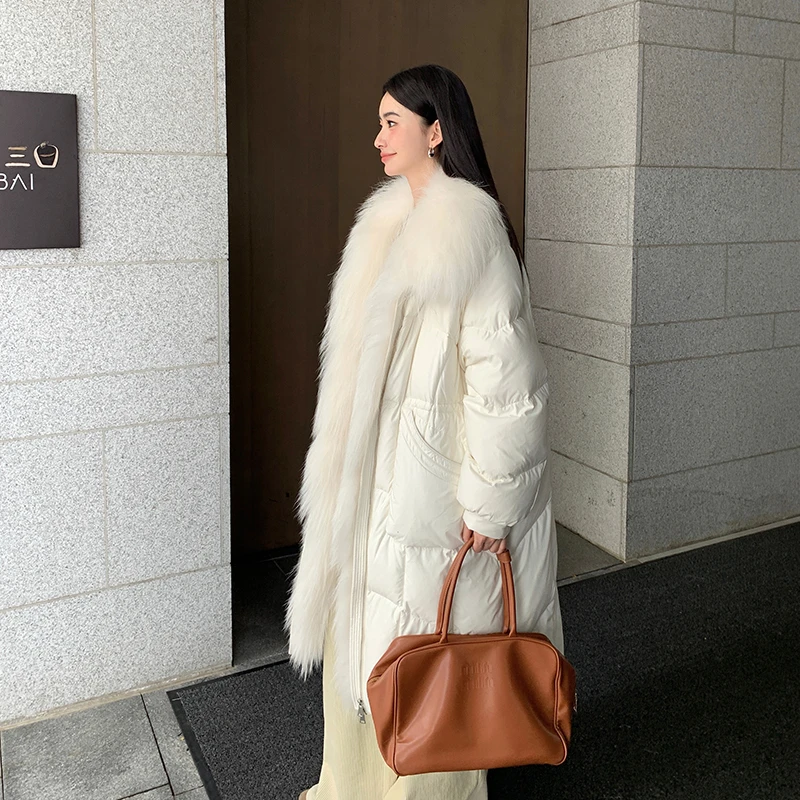 冰川海岛 2025冬季新款90白鹅绒羽绒服女长款大貉子毛领24894-2