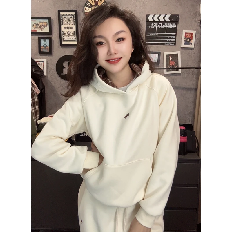 2025新款休闲运动套装女秋冬季加绒加厚宽松套头休闲百搭套装