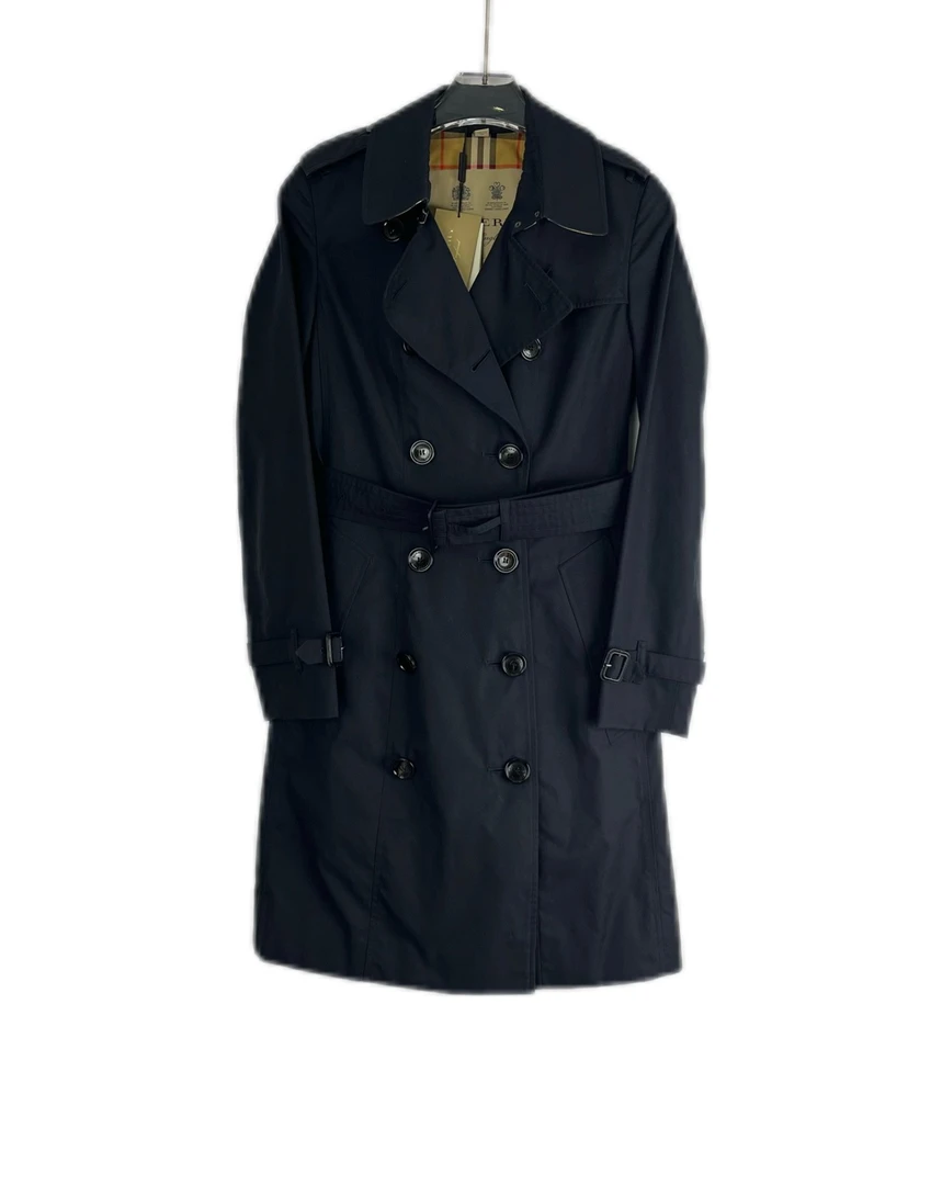全新带吊牌 8465343 Burberry 博柏利 翻领双排口黑色风衣外套UK4
