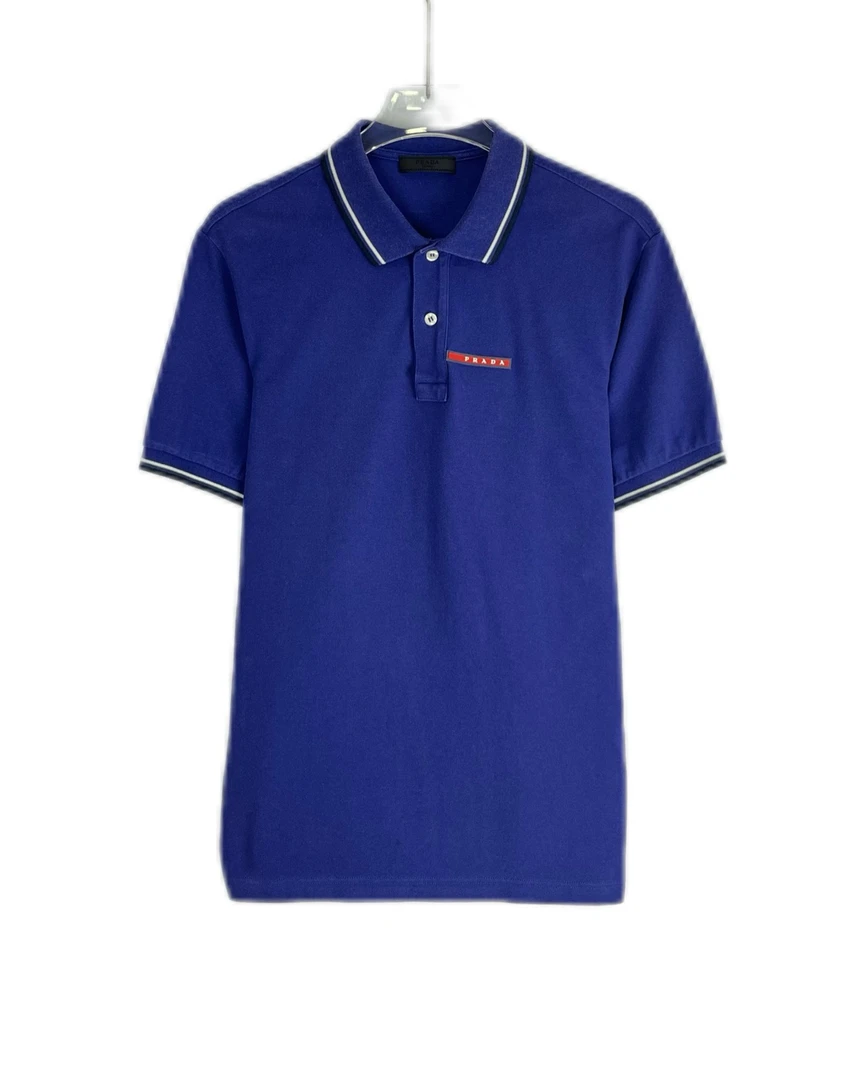 95新 8419558 Prada 普拉达 logo刺绣翻领短袖polo衫 蓝色 L码