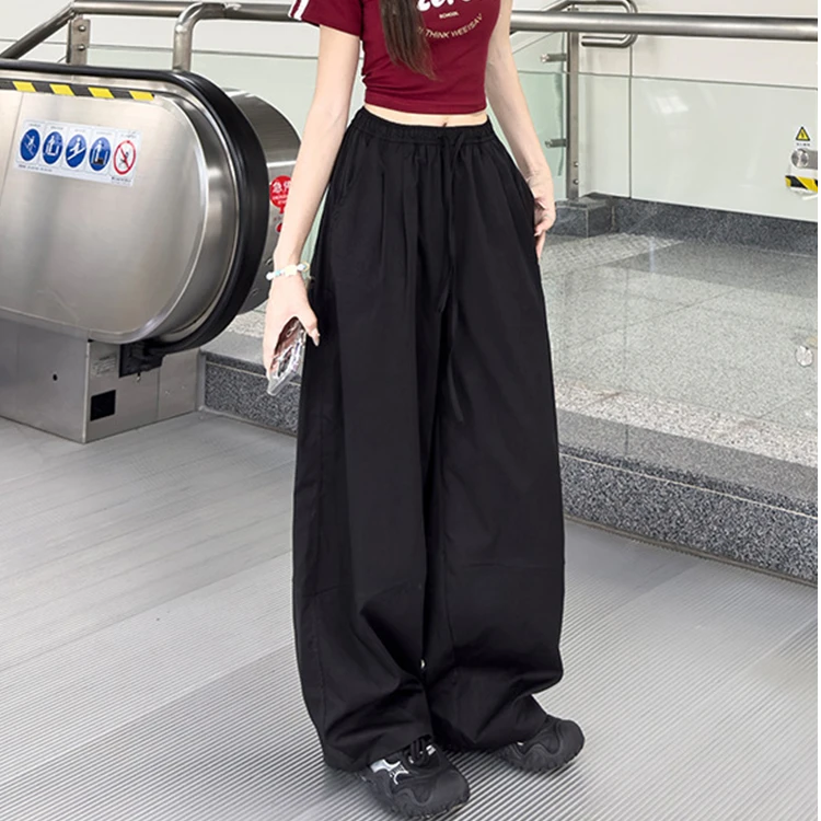 实拍美式宽松阔腿裤女2025春秋季新款高腰显瘦阔腿裤速干运动女裤