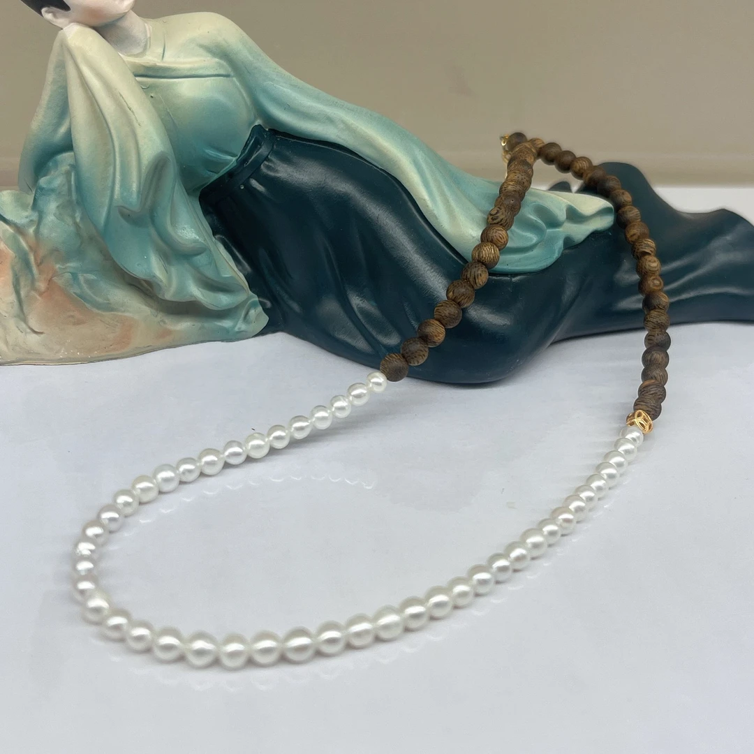 沉香【珊木居】S1082JY 太初 绿棋珍珠0.4沉香双圈手串