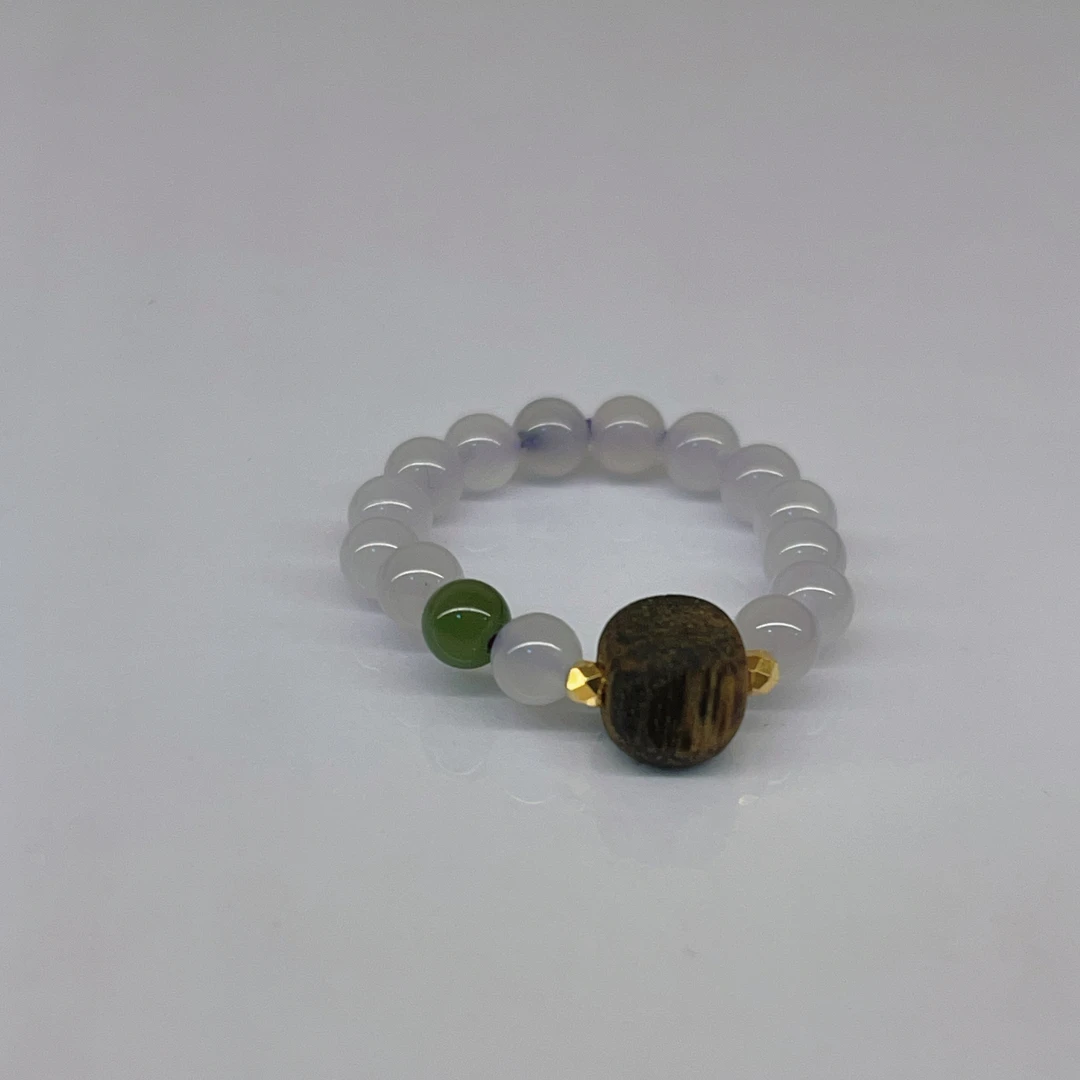 【珊木居】S1113JY 18K金  沉香方糖烟紫和田玉戒指