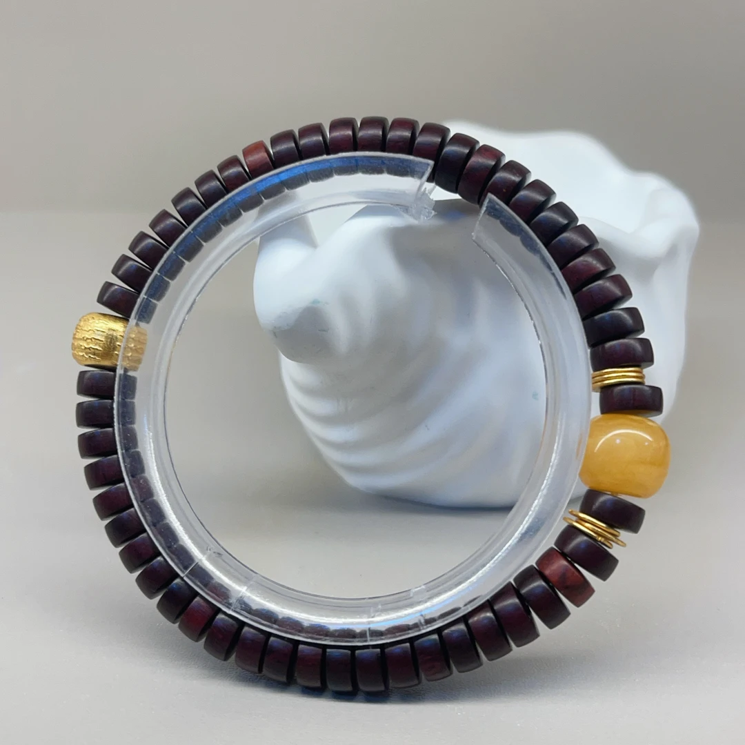 【珊木居】S1554JY 海南红降0.6药片五条经文配0.8*0.9蜜蜡单圈手串