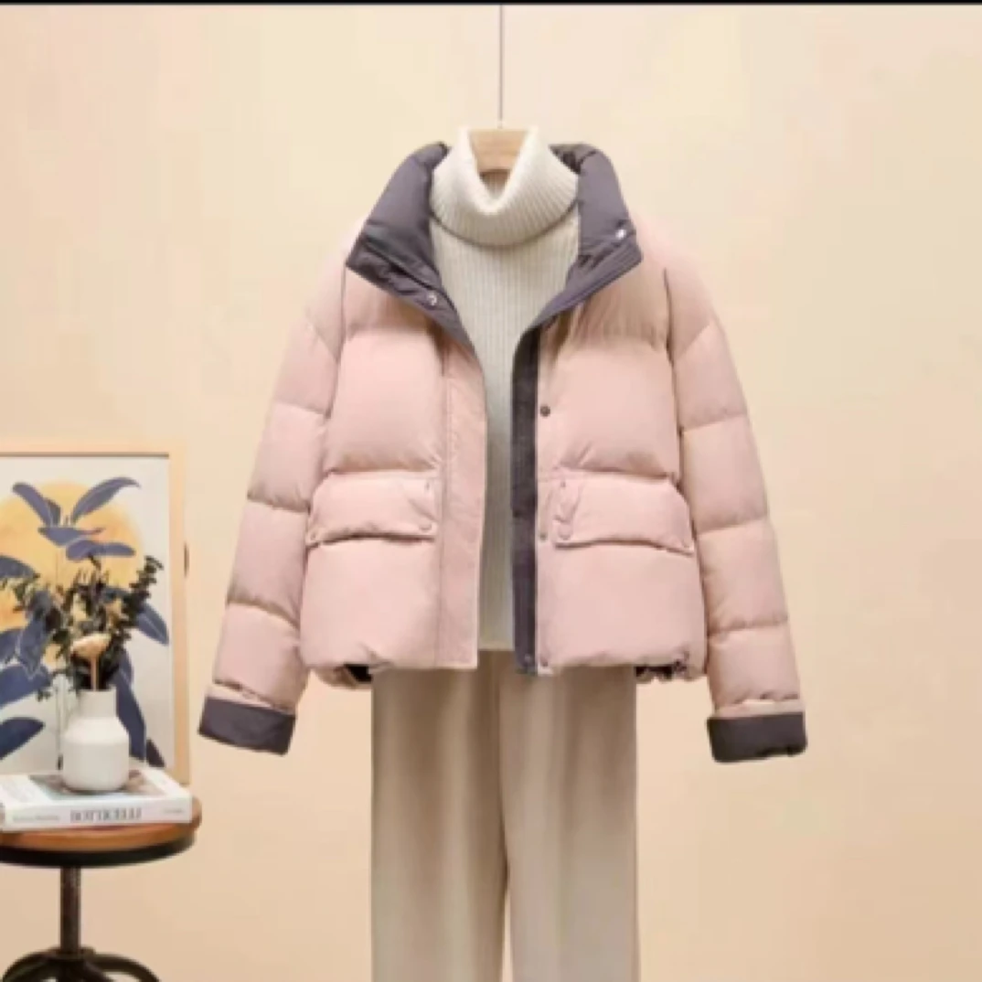 （孤品 听  口令  下单）灰色短款棉服，撞色拼接，时尚百搭