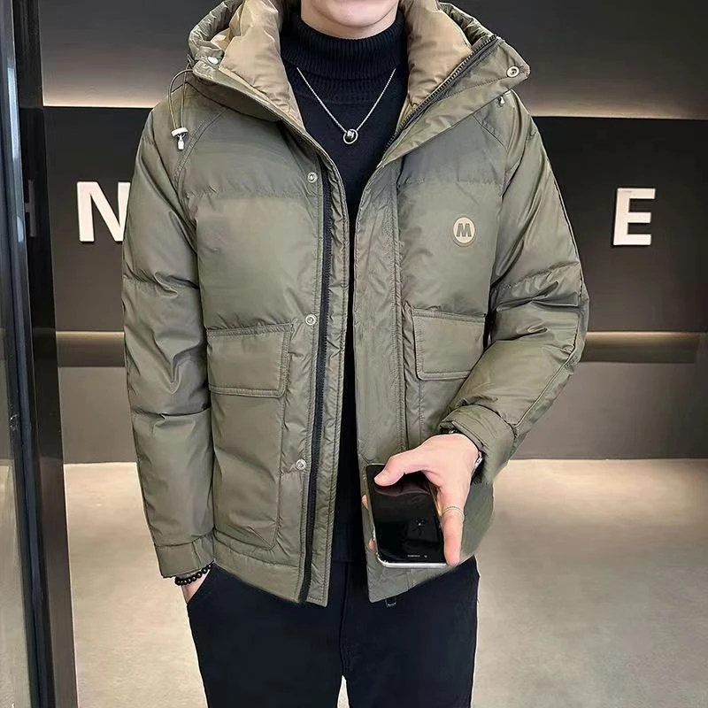 防寒冷冬季羽绒棉服男连帽2023年新款修身短款加厚高级感外套男士