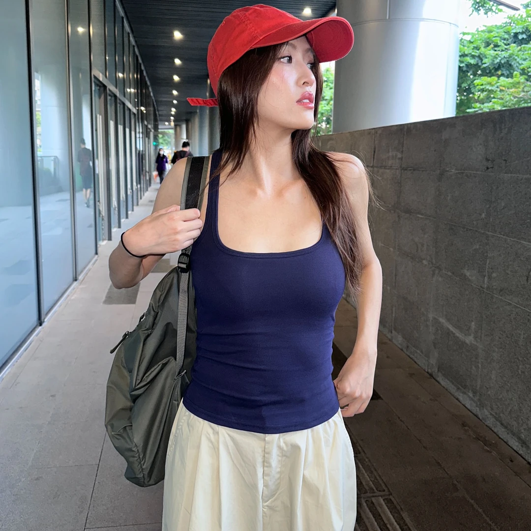 【YD】复古热辣高级感方领背心通勤吊带带胸垫内搭打底上衣170