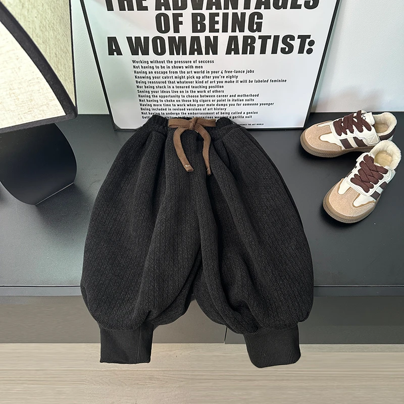 现货【厚绒】儿童休闲裤冬季2024新款男童贴标纯色束脚裤子CK006