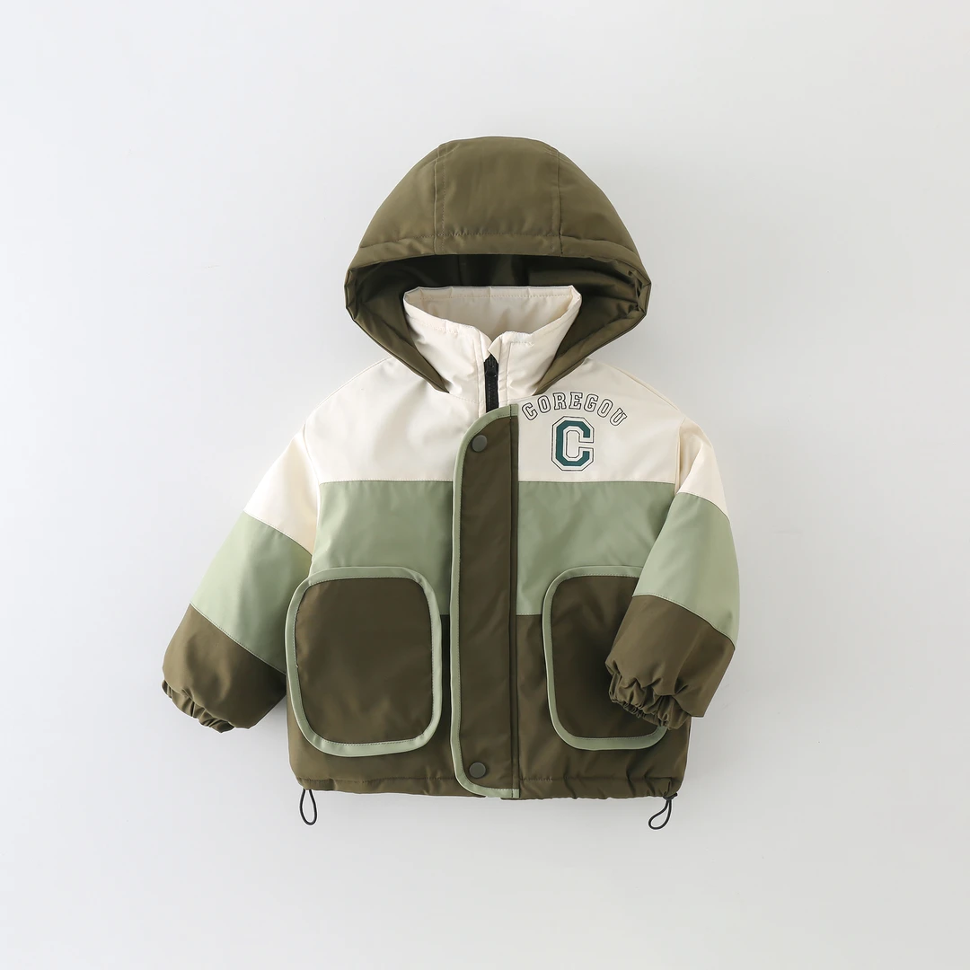 【棉服】男童棉服冬季2024新款夹棉加厚连帽拼色洋气外套AW227