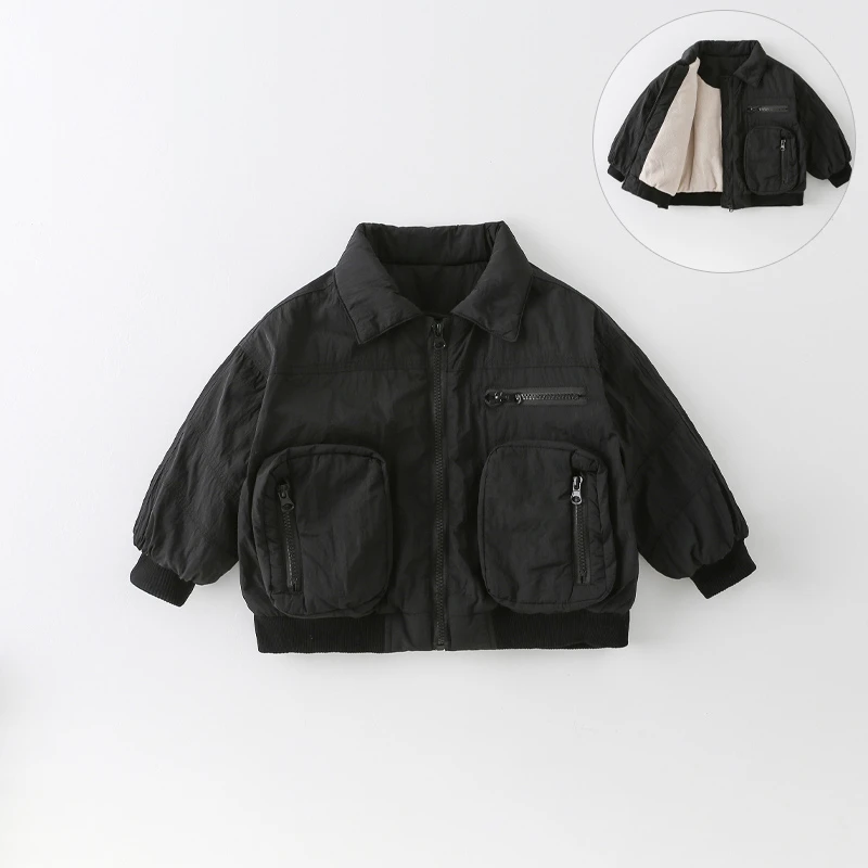 现货【加绒】儿童棉服冬季2024新款男童洋气三个口袋外套AW663