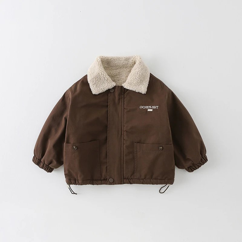 现货【加绒】儿童外套冬季2024新款男童纯色字母工装外套AW713