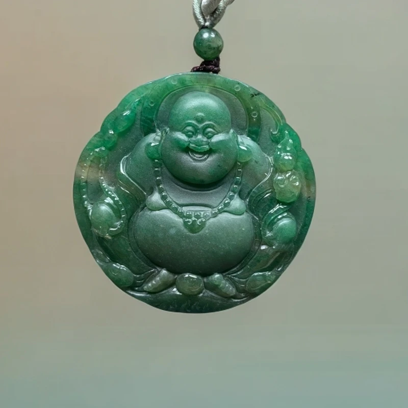天然玉石南阳特色独山玉笑口常开弥勒佛吊坠挂件A306:51×51×10