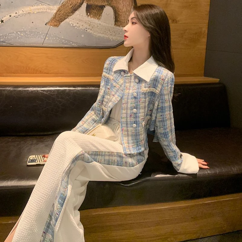 小香风套装女秋秋2025年新款时尚洋气高级感减龄上衣阔腿裤两件套